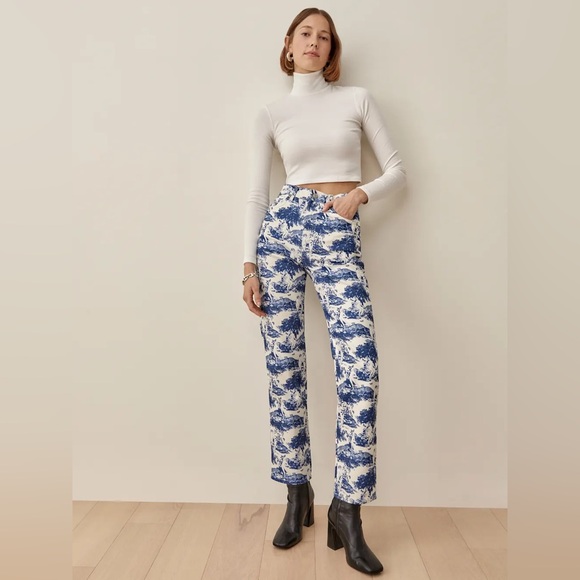 Reformation Denim - Reformation Pastoral High Rise Straight Jeans in Blue White Size‎ 25